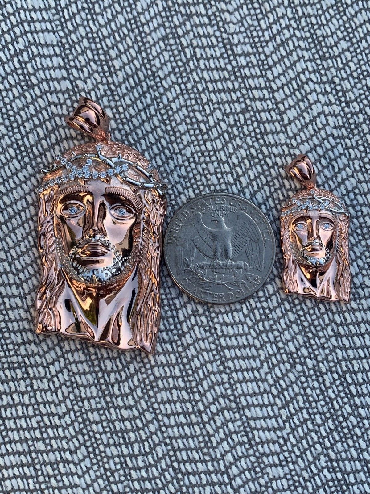 Solid 925 Silver 14k Rose Gold Plated Jesus Piece ITALY Necklace Real CZ Hip Hop