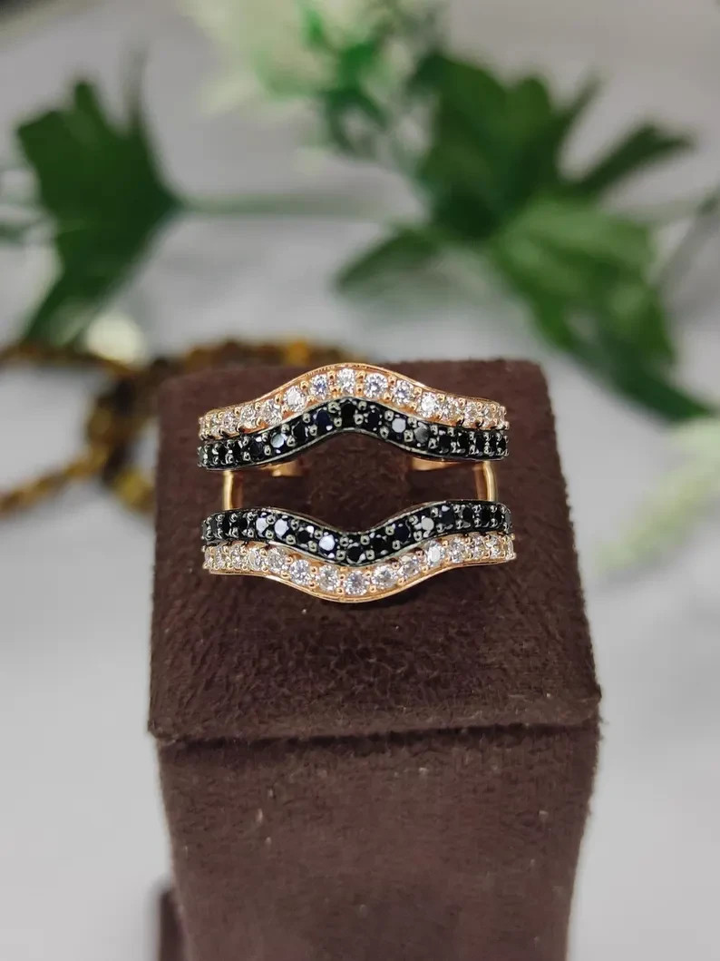 2Ct Round Lab Created Moissanite Enhancer Guard Band Ring 14K Rose Gold Plated