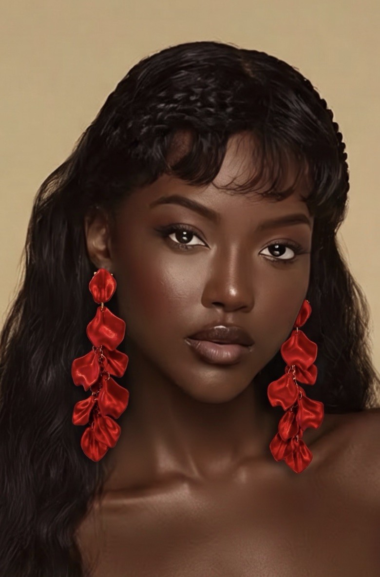 Red Leaf Metal Dangle/Drop Earrings, Pierced, Lobe, Fashion Costume, No Stone