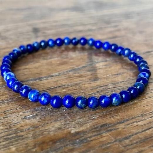 Lapis Lazuli Crystal Gemstone Elastic Dainty Bracelet Minimalist 4mm Round Beads