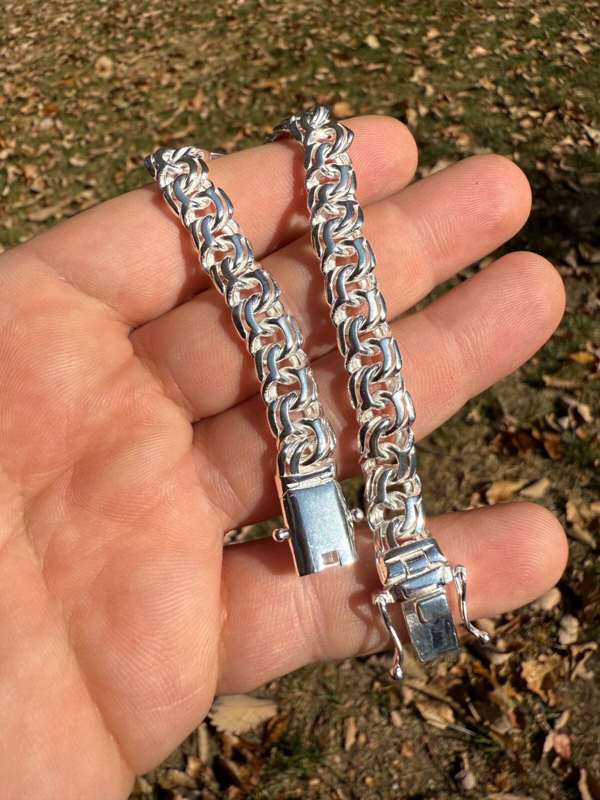 Real 925 Sterling Silver Handmade 9mm Bismark Garibaldi Chino Bracelet Mens
