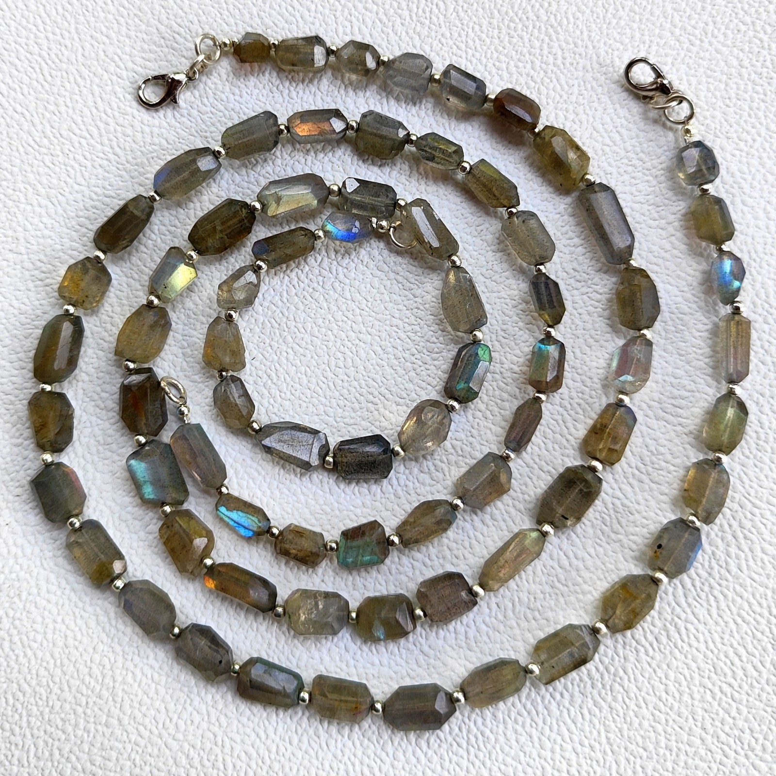 India Rainbow Fire Labradorite 7-11mm Faceted Nugget Beads 17″ Necklace