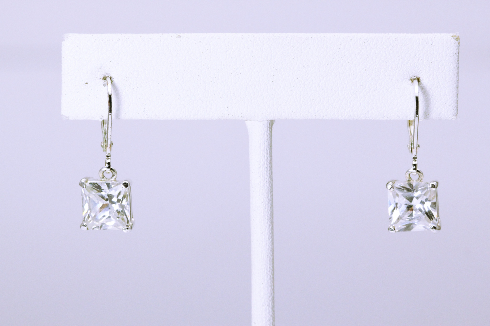925 Sterling Silver 7.8 mm Square Cubic Zirconia Dangle Earrings 3.7g (EAR4569)