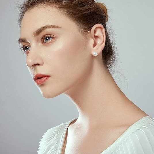 Elegant 925 Sterling Silver Round Pearl Earrings Cubic Zirconia Women Jewelry US