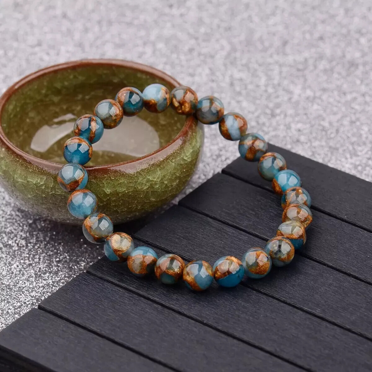 Natural 6/8/10/12mm Blue Pyrite Gemstone Round Bead Reiki Healing Bracelet 7.5in