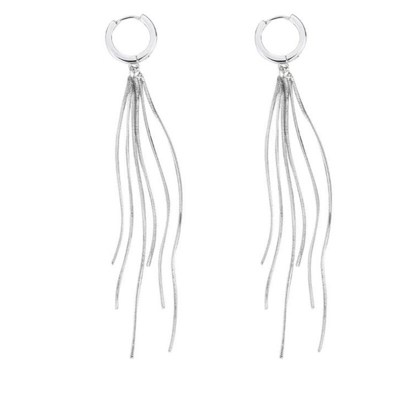 925 Silver Plated Huggie Earrings Tassel Chain LeverBack Drop Hoop TH4