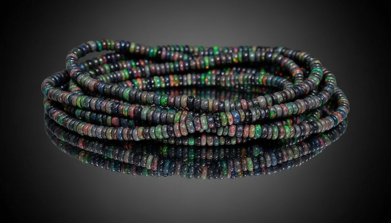 AAA Ethiopian Black Opal Rondelle Beads 4-5mm Smooth Gemstone 16″ Strand