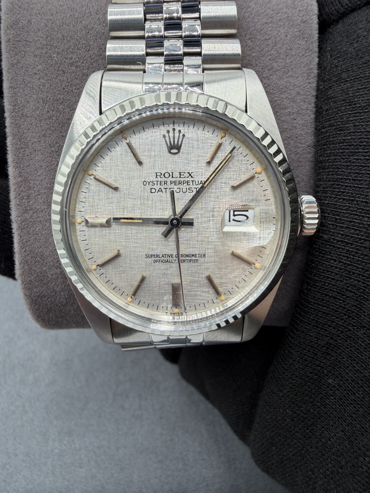 Rolex Datejust 36MM Silver Linen Dial Jubilee Bracelet – 16014-1983 – RARE LINEN