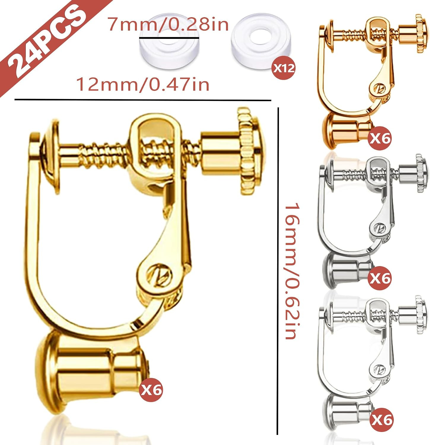 24 Pcs Adjustable Clip-On Earring Converter Pierced Earrings to Clip-On Earrings