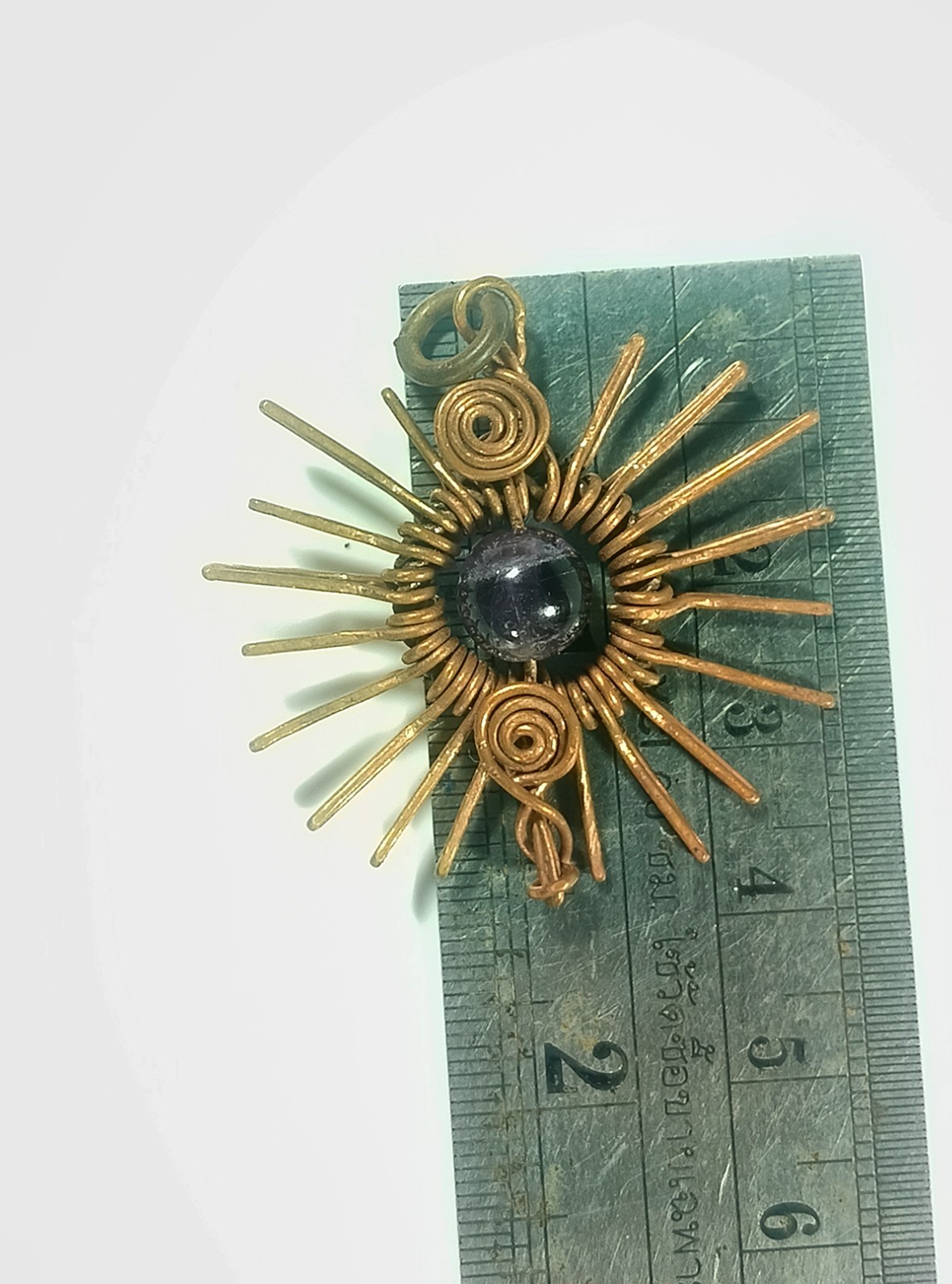 Sun Pendant Copper Amethyst Wire Wrapped Jewelry Energy Health Lucky #PS0008