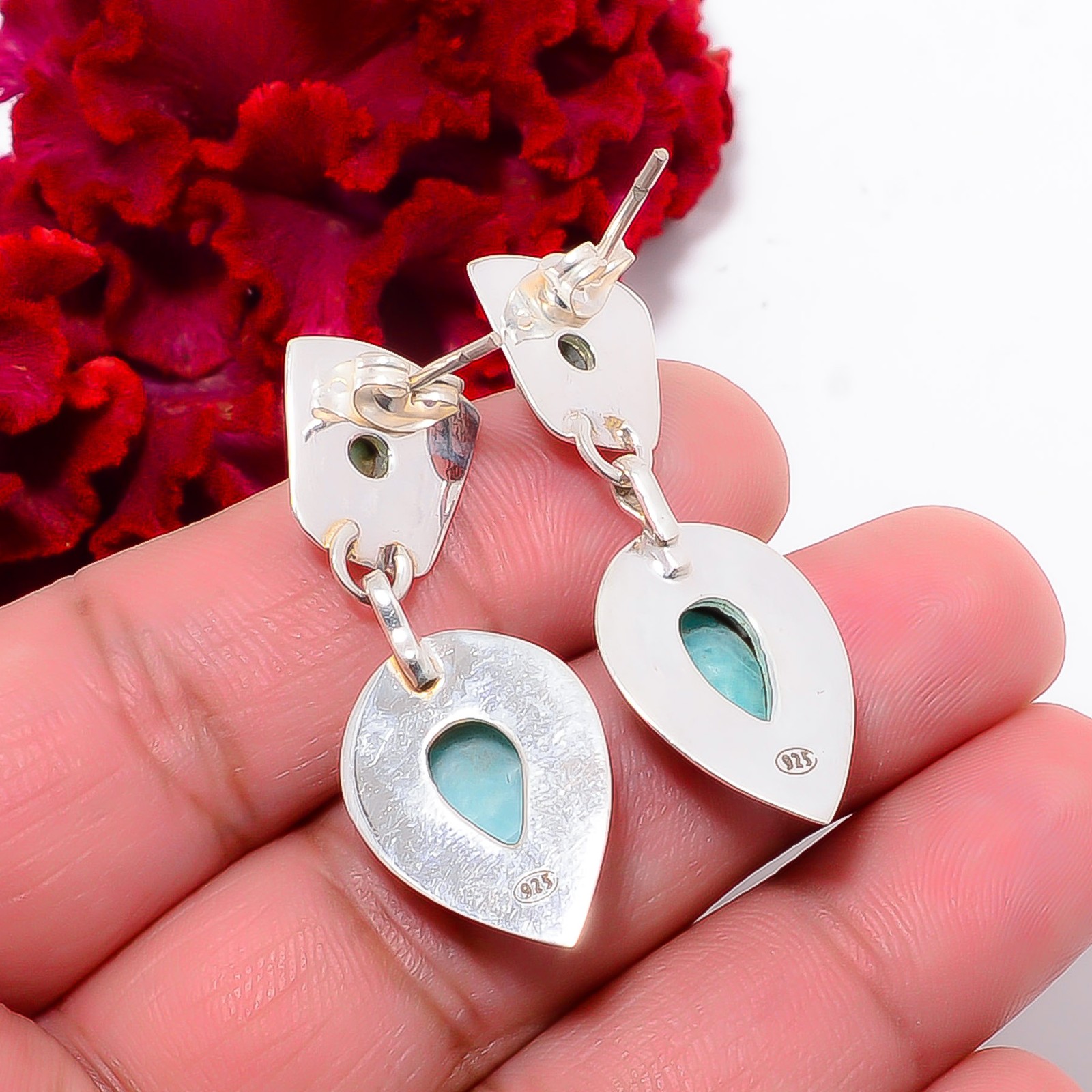 Amazonite – Peru Designer Handmade 925 Sterling Silver Earring 1.44″ E0293111045
