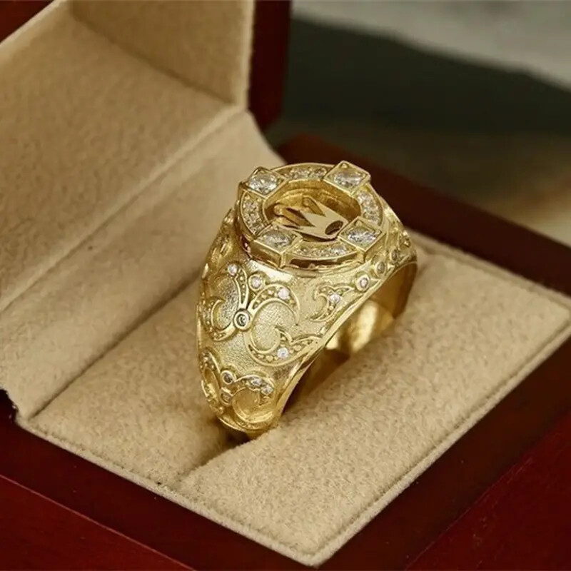 ROYAL KING CROWN CUBIC ZIRCONIA HIP HOP GOLD PLATED LUXURY PINKY RING SIZE 8~12