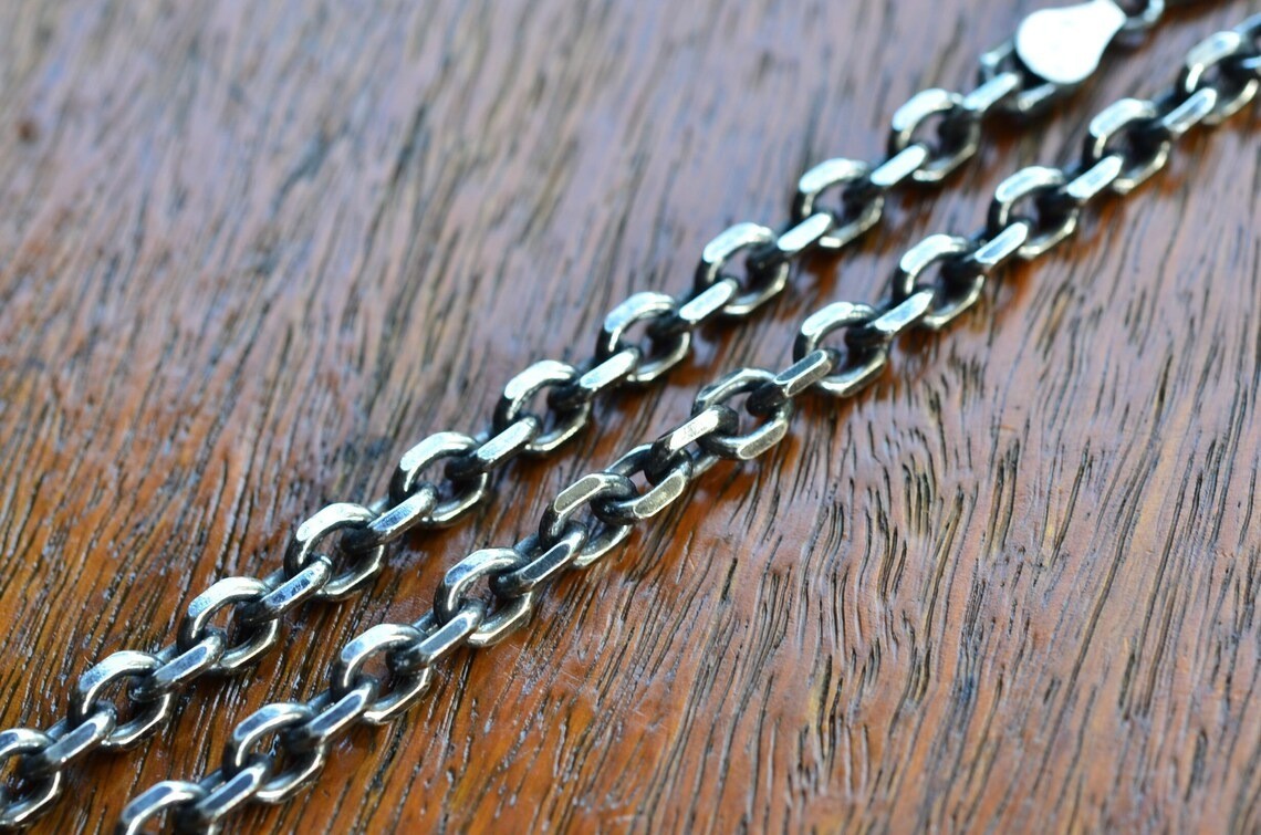 925 Sterling Silver Anchor Oxidized Chain 3.5mm Cable Chain Italian – All Sizes