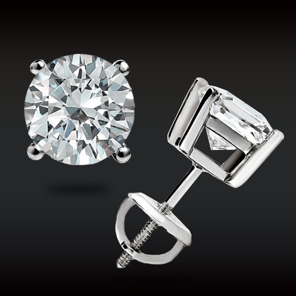 2Ct Brilliant Round cut GRA Certified Moissanite Stud Earrings 14K WhiteGold