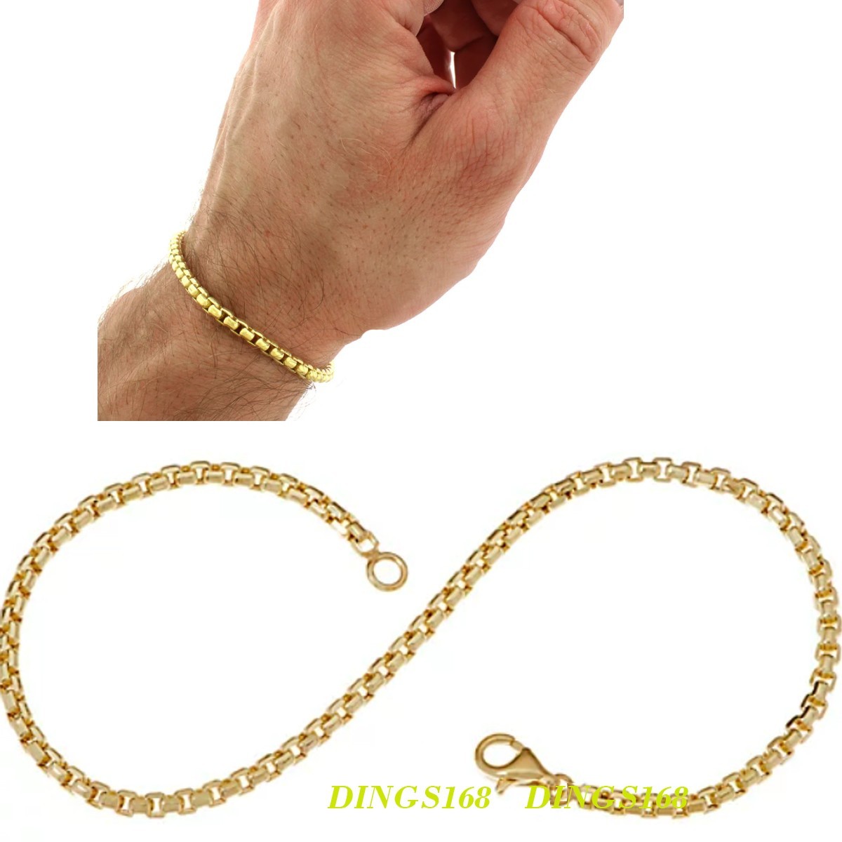 18K Yellow Gold Filled Tarnish-Free Italian 3mm Round Box Chain Bracelet M5KBY