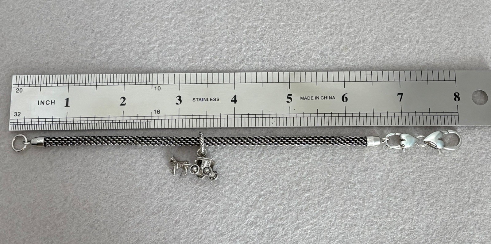 Brighton Antique Silver Tone Mesh Chain Bracelet w/Horse & Carriage Charm