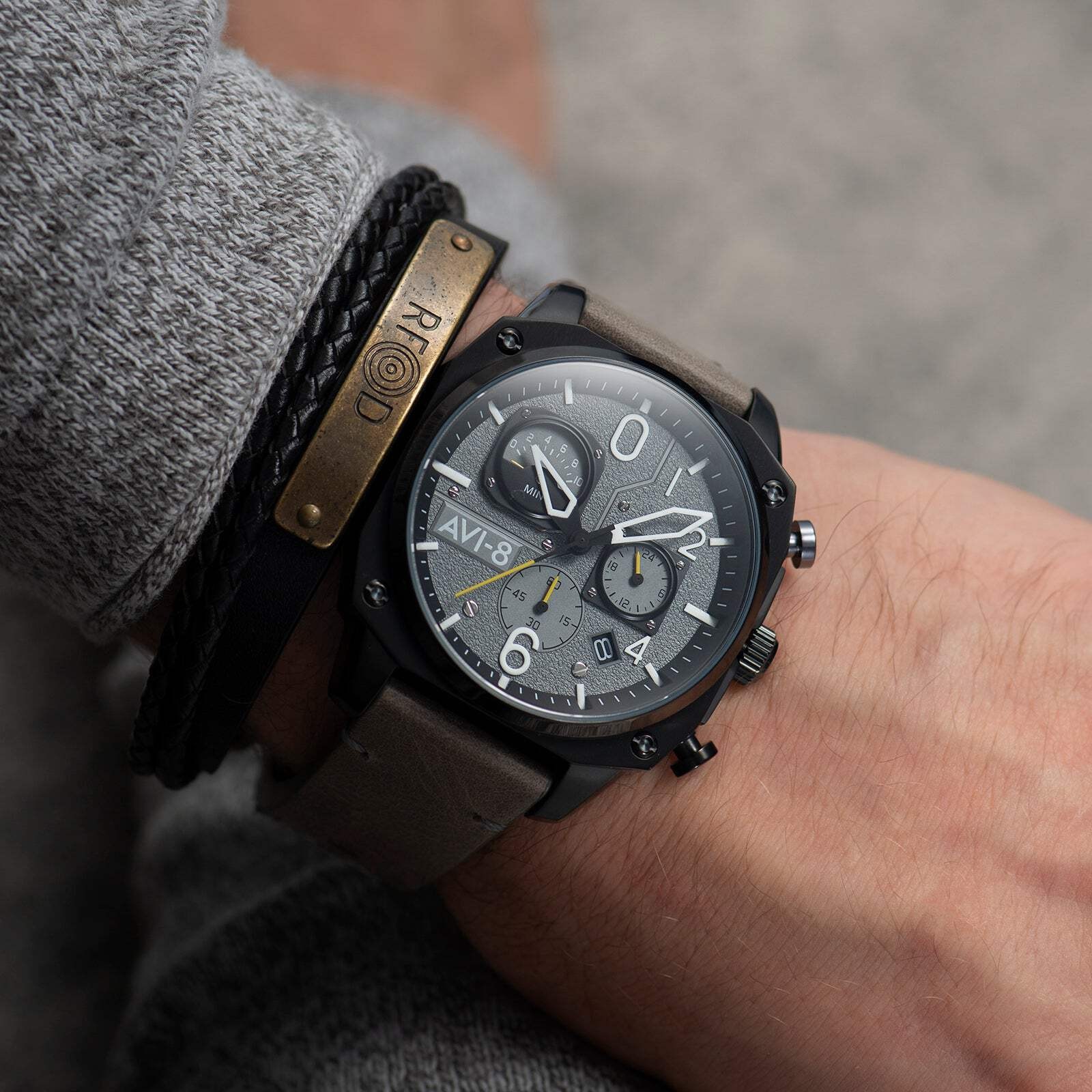 AVI-8 Hawker Hunter Retrograde Stainless Steel 45mm Japanese Quartz Wristwatch