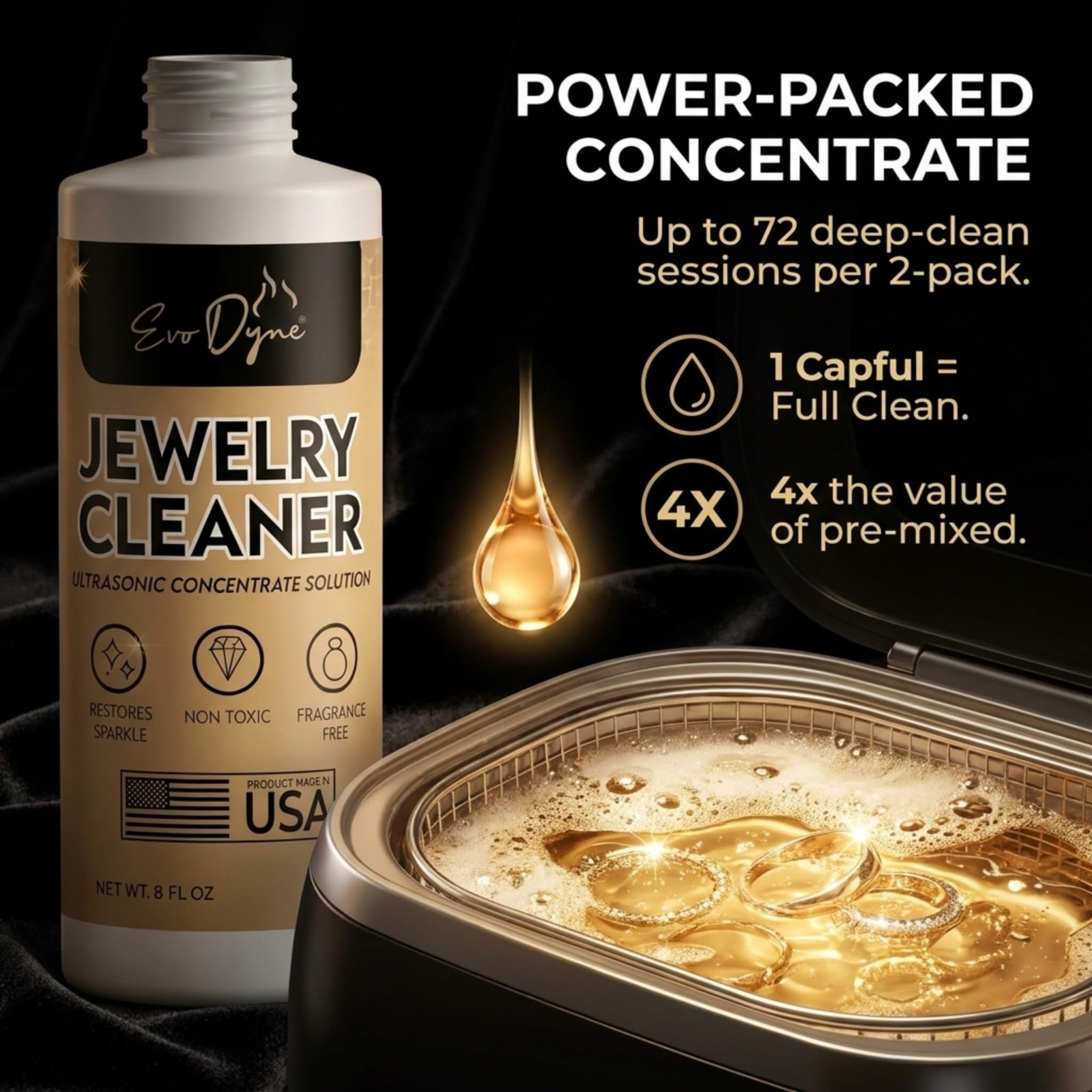Ultrasonic Jewelry Cleaner Solution (2-Pack) Concentrated 8 Fl Oz (Pack of 2)
