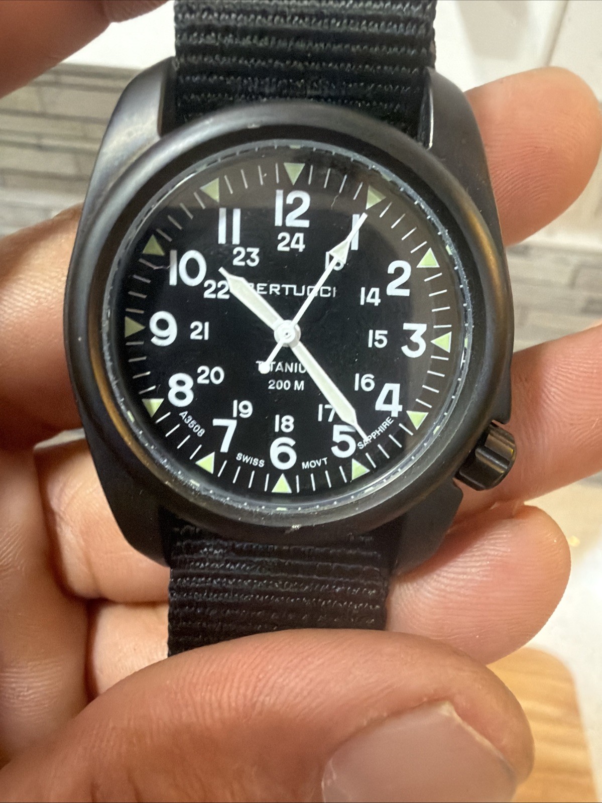 Bertucci A-2T Vintage Titanium Field Watch Black Sapphire 200M Swiss Working