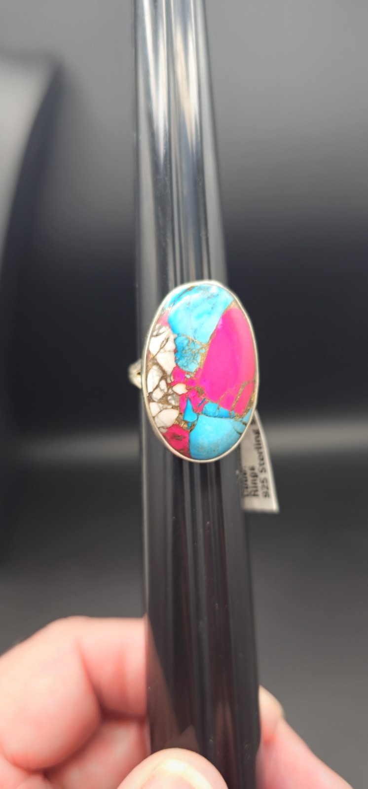 Cotton Candy Turquoise Sterling Silver Ring Size 7 Oval Pink Blue White 925