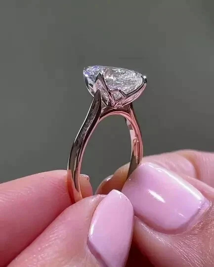 4.00Ct Oval Cut Moissanite Solitaire Engagement Ring 14K White Gold Plated
