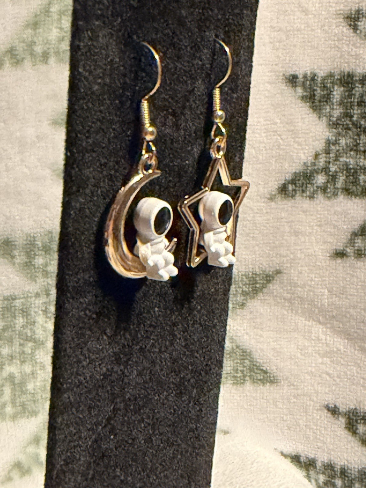 Gold Tone Celestial Asymmetrical Dangle Drop Earrings w/ Hook Closure, No Stone