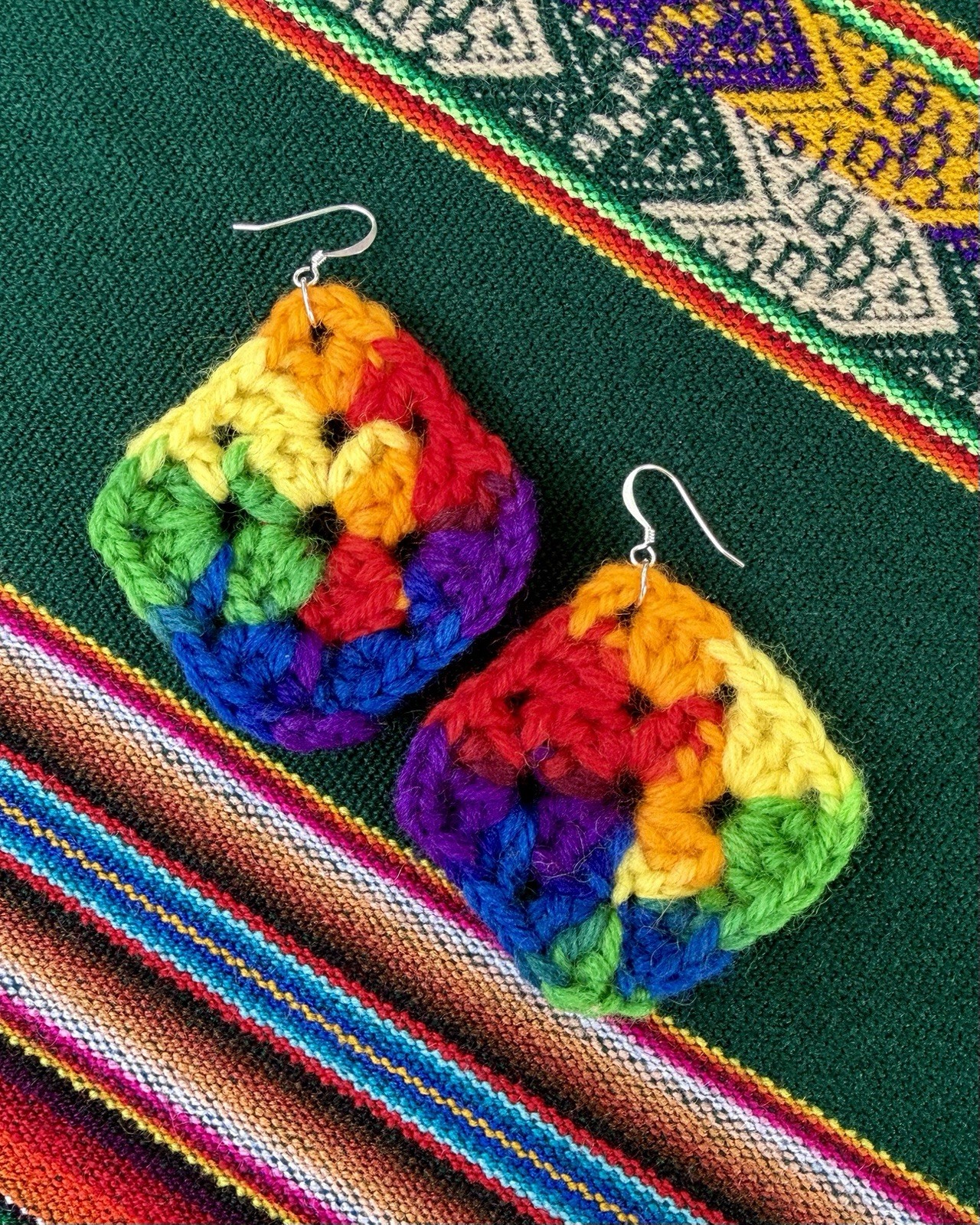 Vintage Crochet Mini Granny Squares Repurposed Earrings