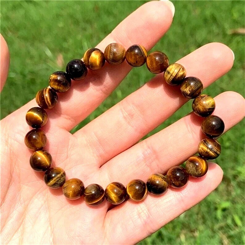 Genuine Tiger’s Eye 8mm Beaded Healing Chakra Protection Men Women Bracelet Gift