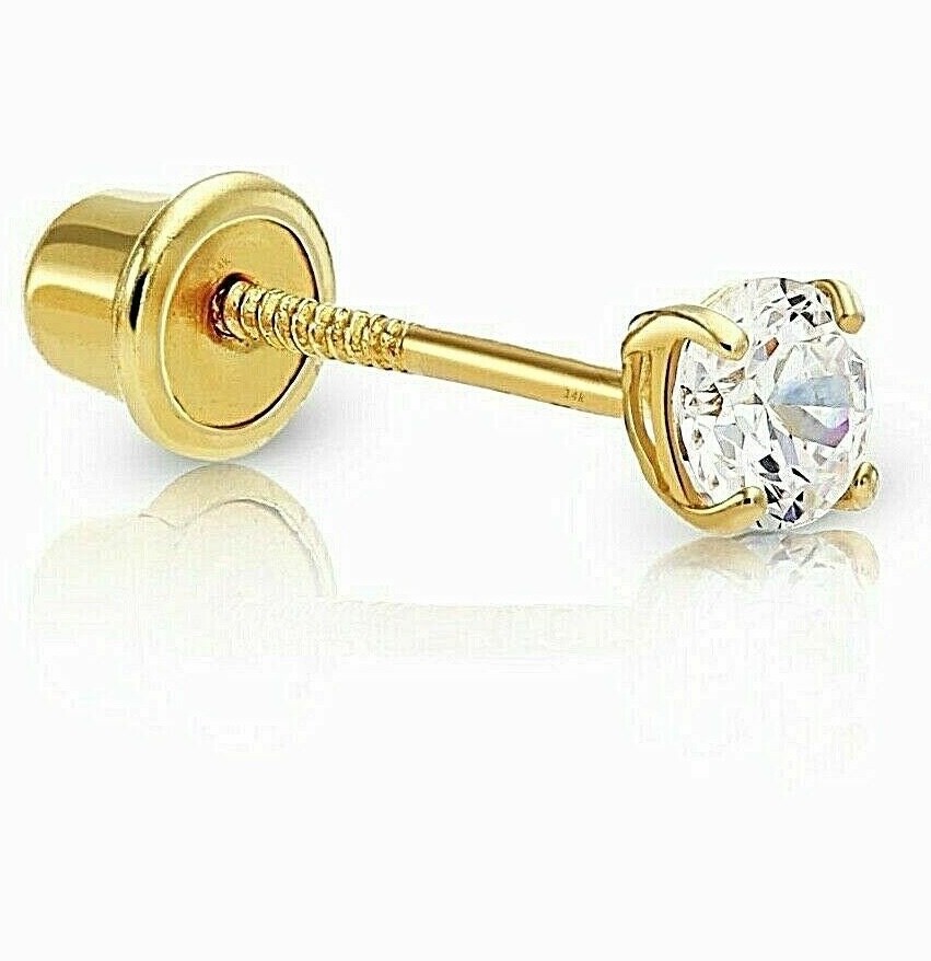 1 Genuine Diamond Tiny Stud Screw Back Earring in 10k Solid Yellow gold