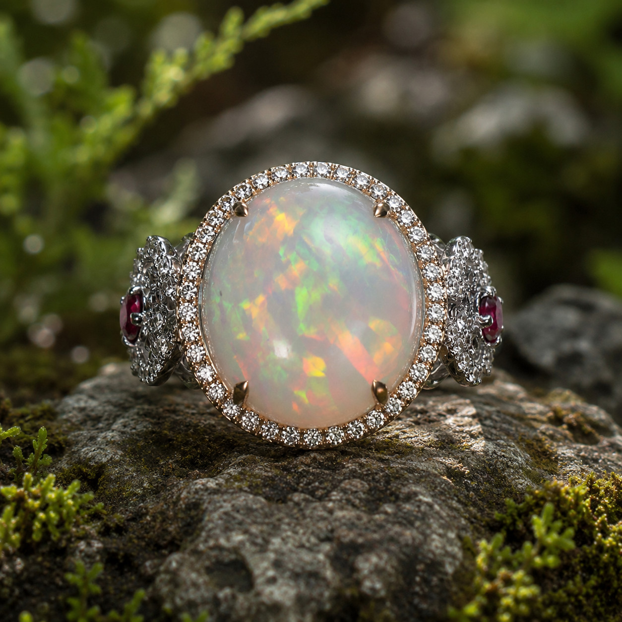 4Ct Oval Lab Created Fire Opal Halo Engagement Ring 14K White Gold Plated Silver