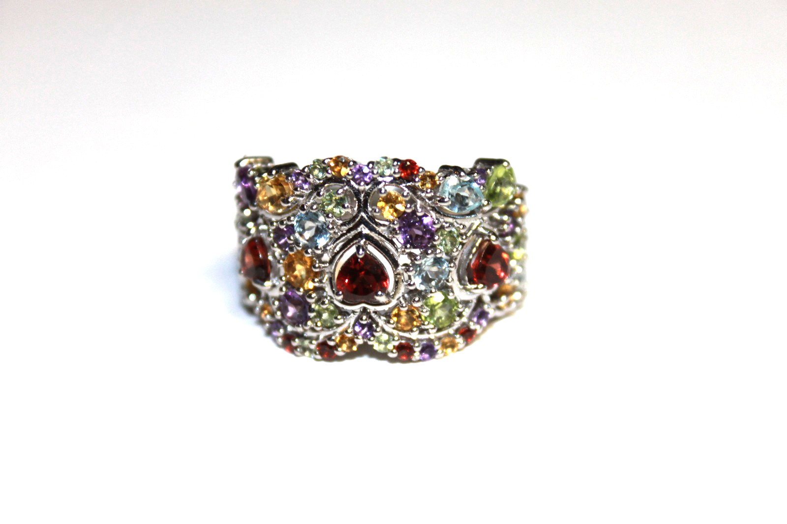 SIGNED BBJ 925 BANGKOK STERLING SILVER AND MULTI GEMSTONE RING SIZE 8 1/2