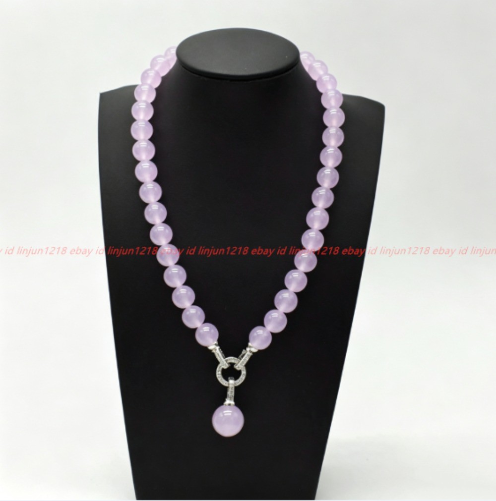 Beautiful Natural 10mm Light Purple Jade Gemstone Beads Pendant Necklace 16-28in