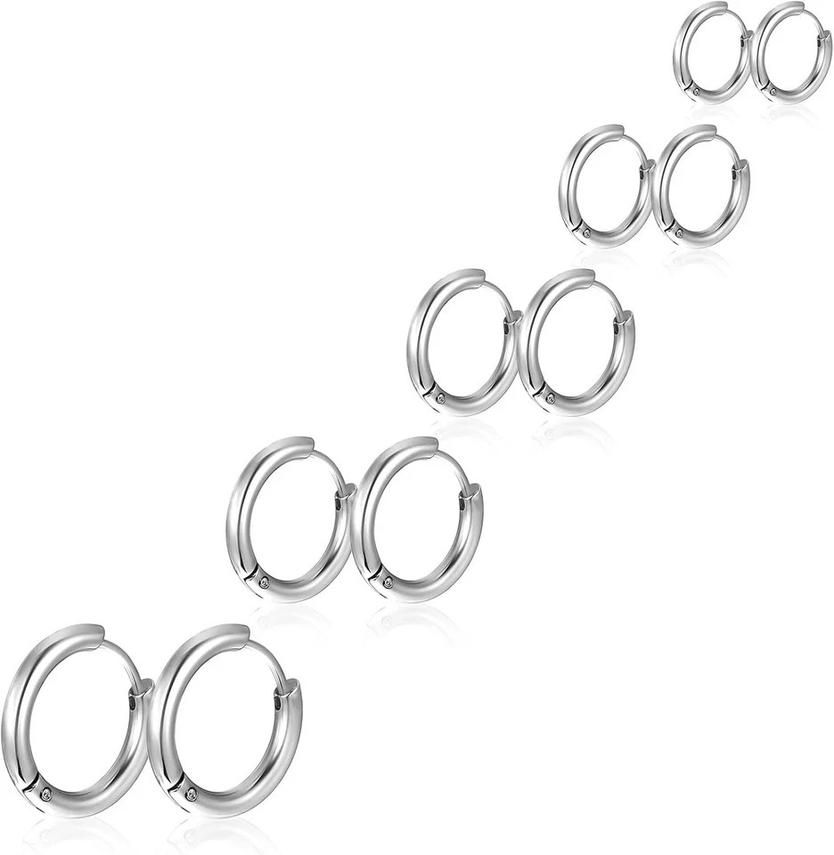 5 Pairs Titanium Hoop Earrings Silver Huggie Hoops Set 8mm-16mm Unisex