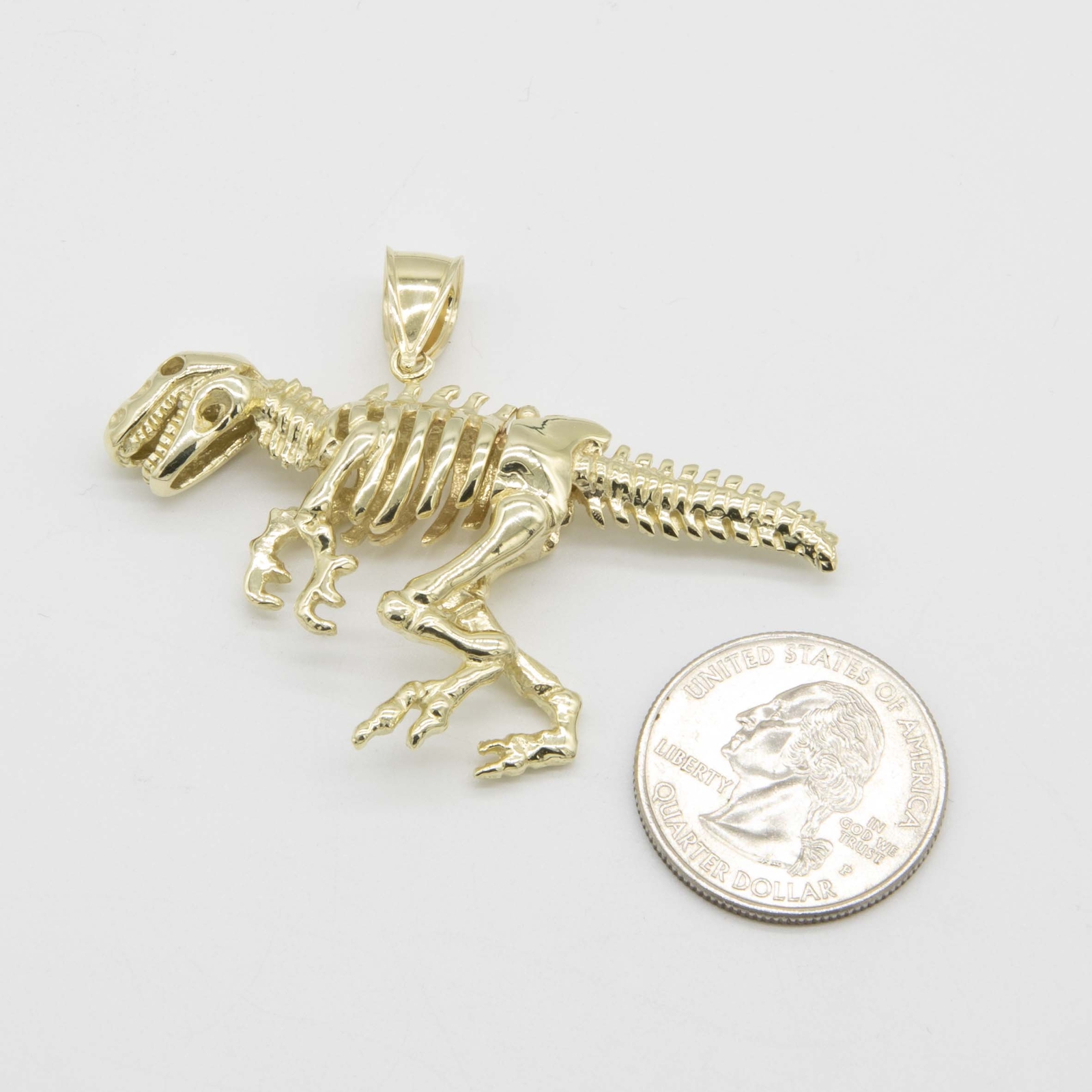 1 3/4″ Shiny T-Rex Dinosaur Pendant Real Solid 10K Yellow Gold