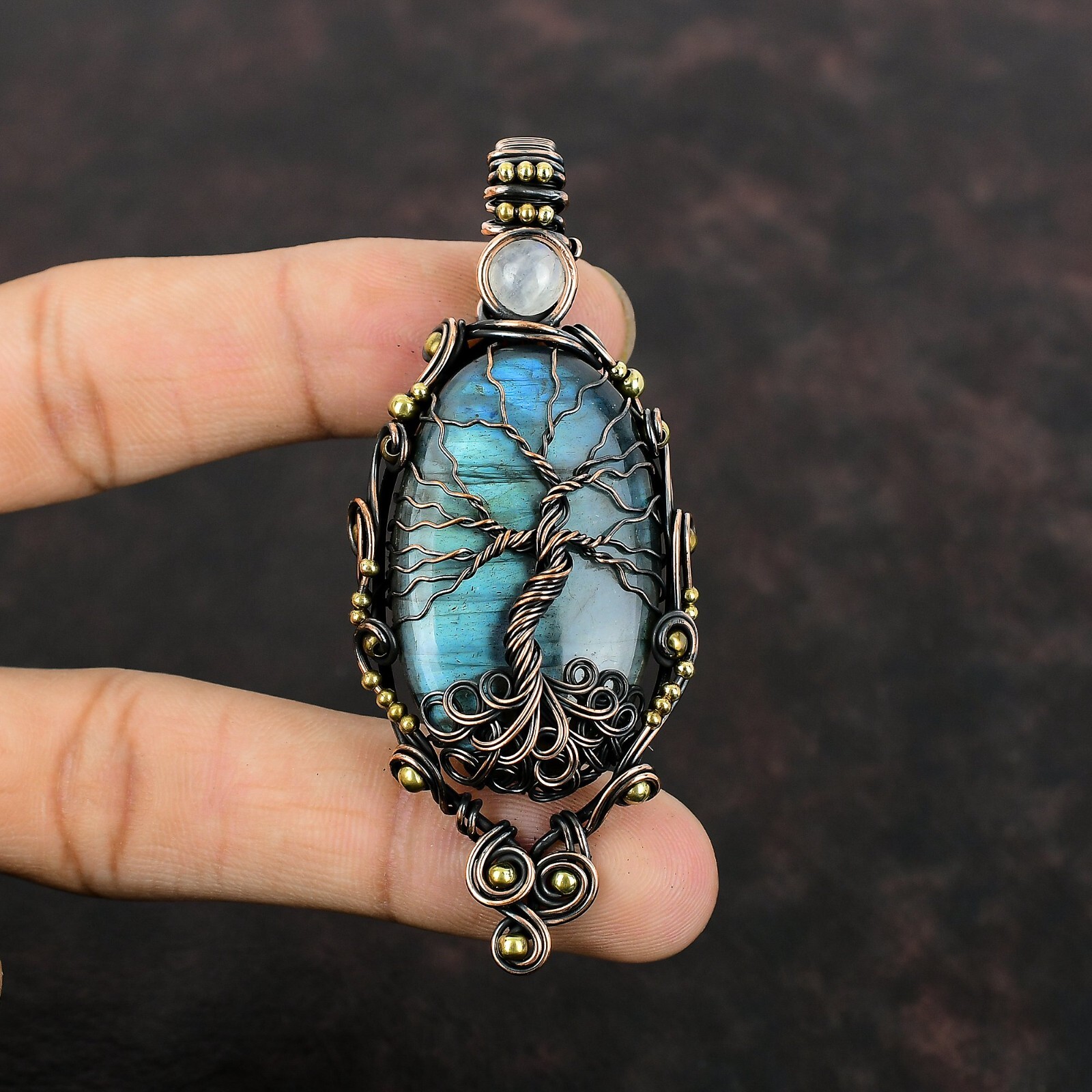 Labradorite Wire Wrapped Tree Of Life Pendant Handcrafted Copper Gift 3.11″