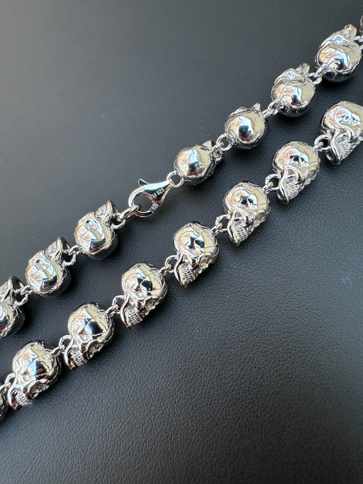 Custom Solid 925 Sterling Silver Skull Death Link Chain Necklace W. Moissanite
