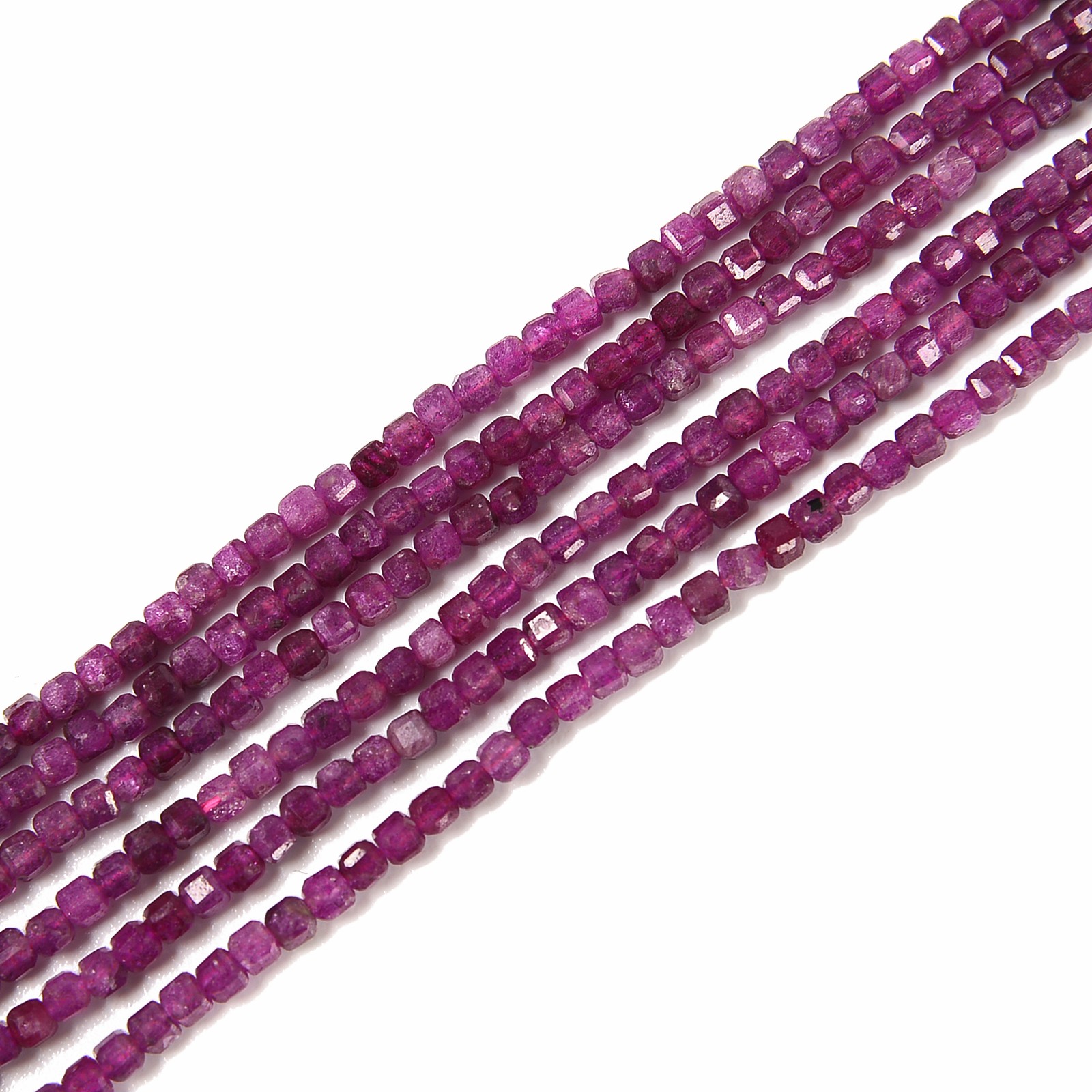 Natural Ruby Faceted Cube Beads Size 2mm 15.5” Strand
