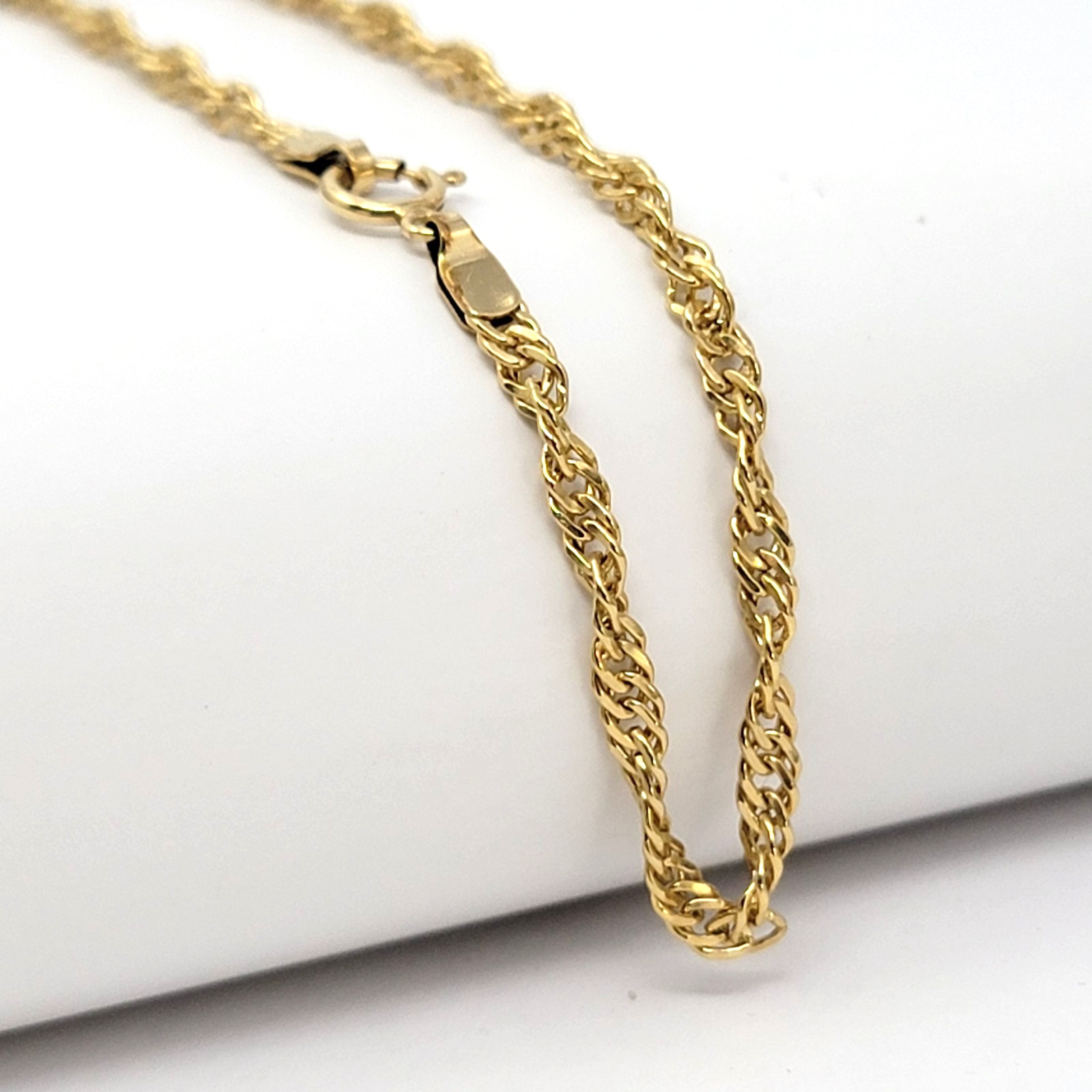 Vintage 12K Gold Filled Singapore Chain Bracelet 8″ 1/20 12k GF Spring Ring NOS