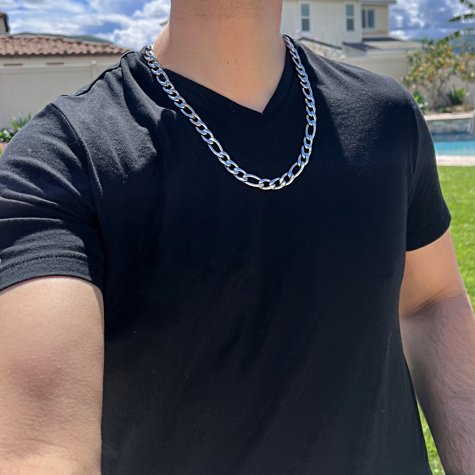 Men’s Solid 316L Stainless Steel Figaro Link Chain Necklace 24″ x 11MM Thick