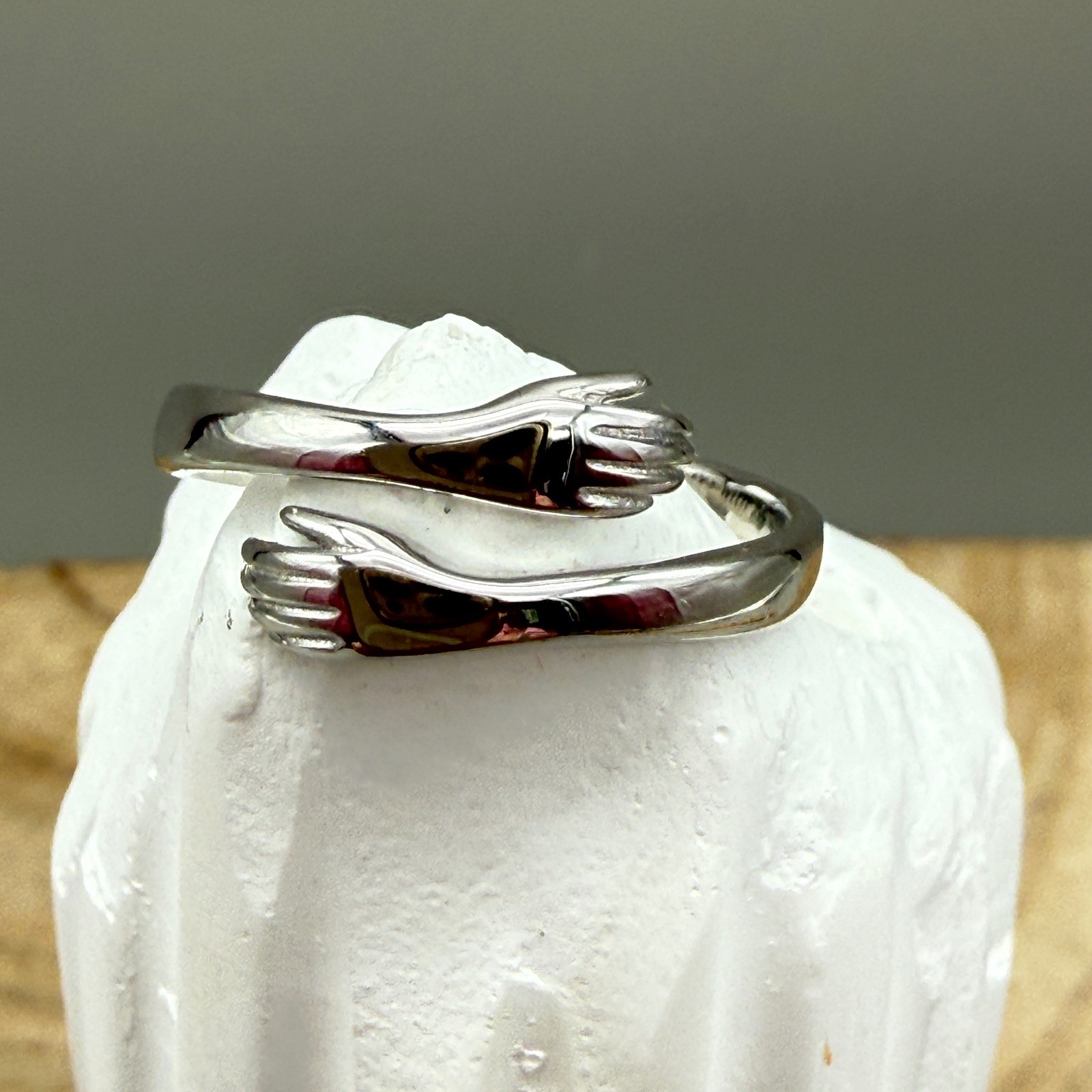S999 Pure Silver Hug Ring Always With You Engraved Adjustable Bypass Band