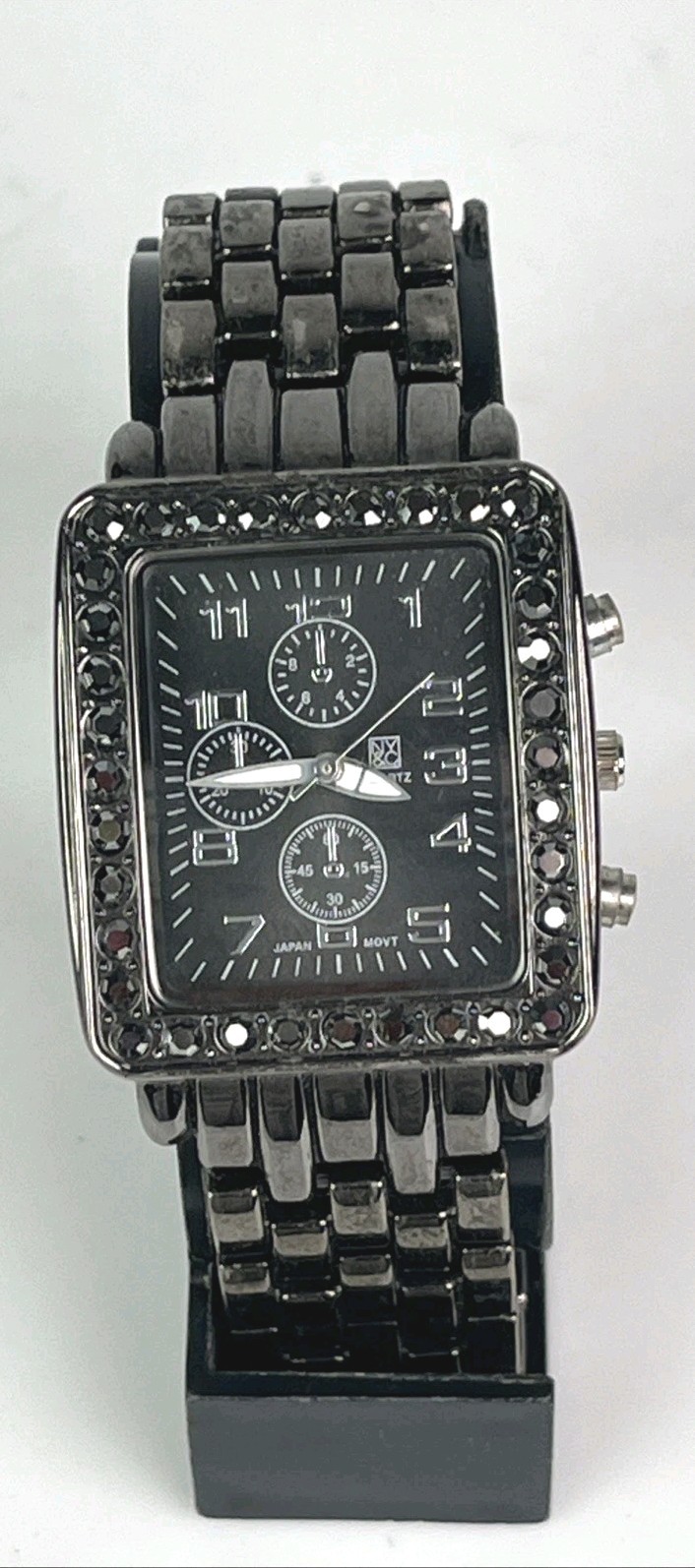 NY&C Women’s Watch Multi Dial 30mm Rectangle Gem Bezel Slate Bracelet New Batt