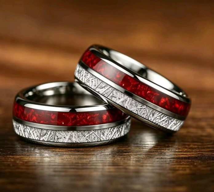 Enchanting Red Black Couple Ring His/Her Made for Lovers Valentine’s Day Edition