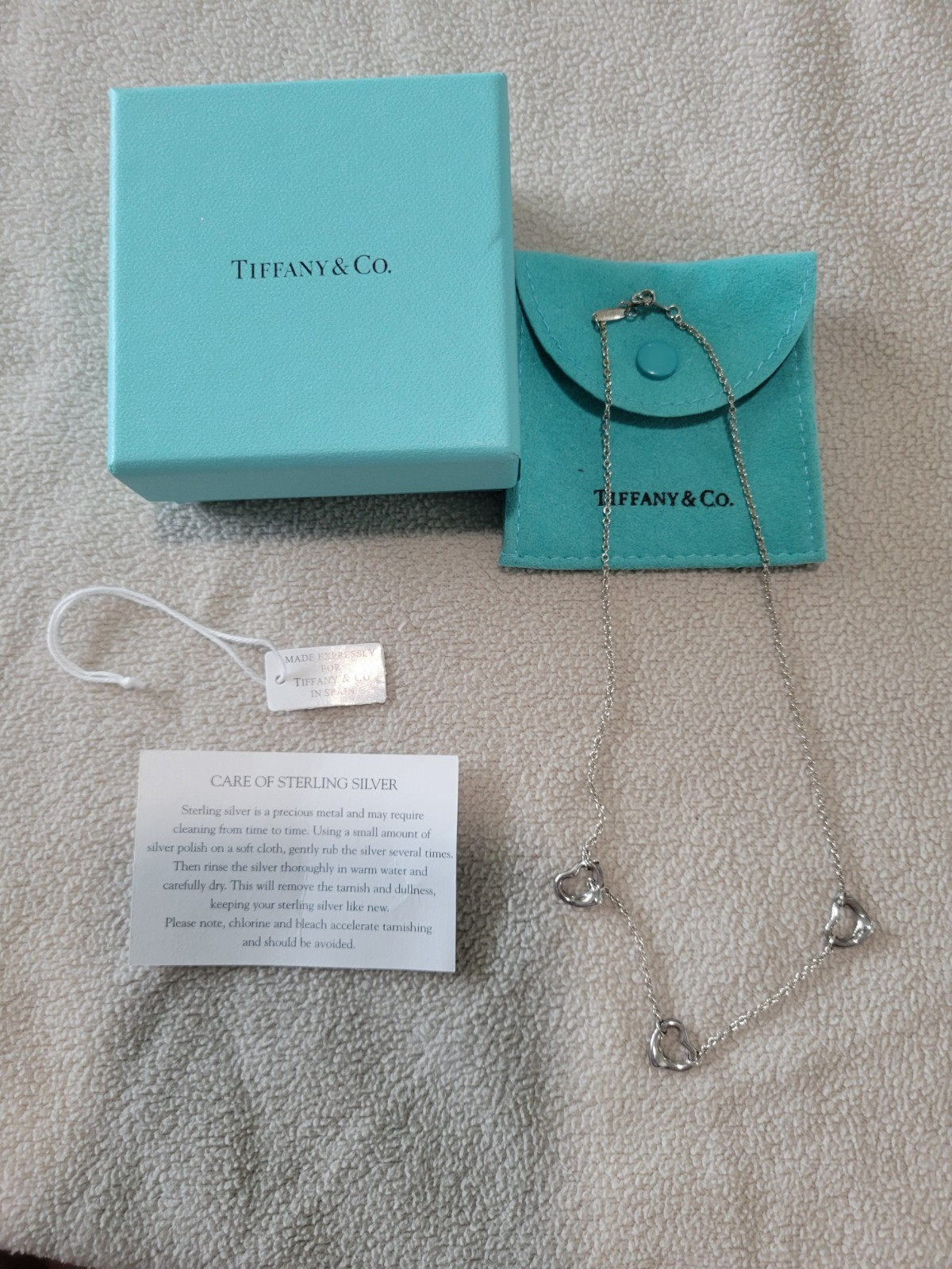 Tiffany & Co. Elsa Peretti SILVER Open 3 Heart NECKLACE 15.5″