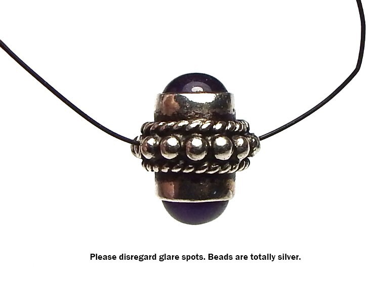 Bali Sterling Silver & Stone Bead 12x10mm Amethyst Black Onyx Rose Quartz