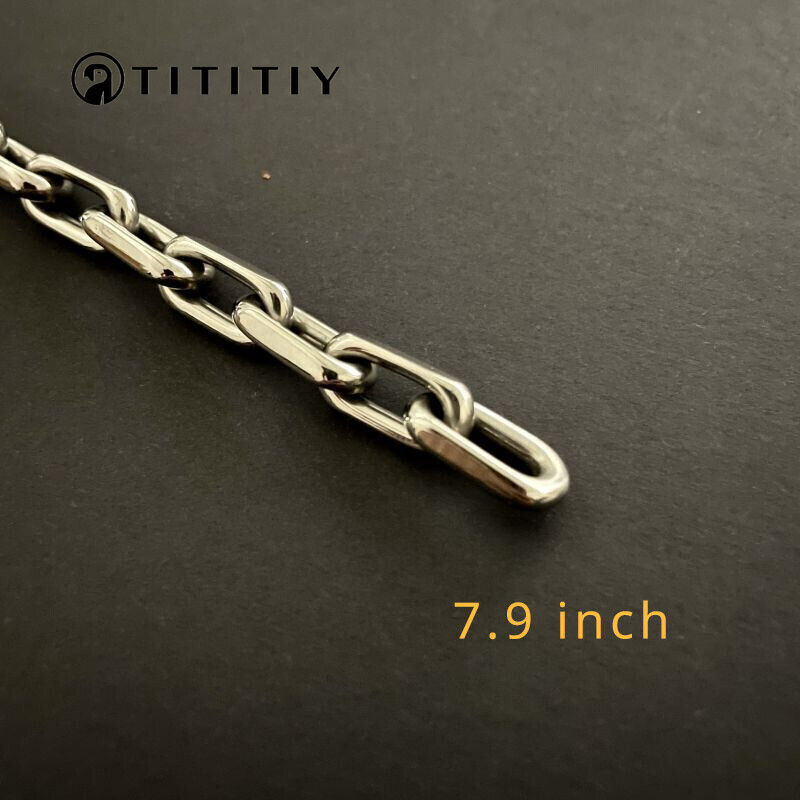 8mm Pure Titanium Chain Bracelet for Men’s Flat O-Chain Anti Allergy 7.9 Inch
