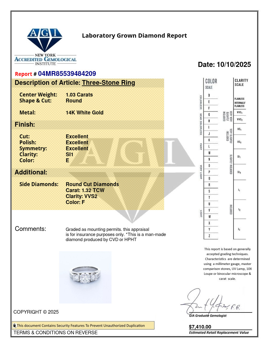 Solid 14K Gold 3-Stone Engagement Ring 2.35 Carat Round Lab-Grown Diamond E SI1