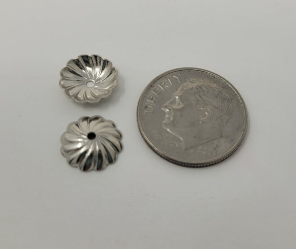 Pack of 50 Silver Tone Metal Tiny 9mm Round Pinwheel Bead Caps VTG Beading Craft
