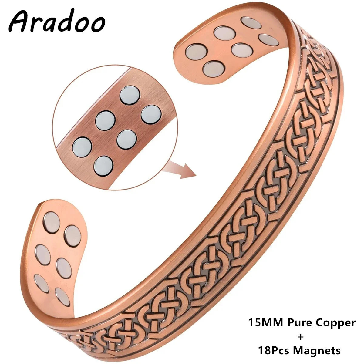 Vintage Style Pure Copper Cuff Bracelets with 3500 Gauss Magnetic Therapy Bangle