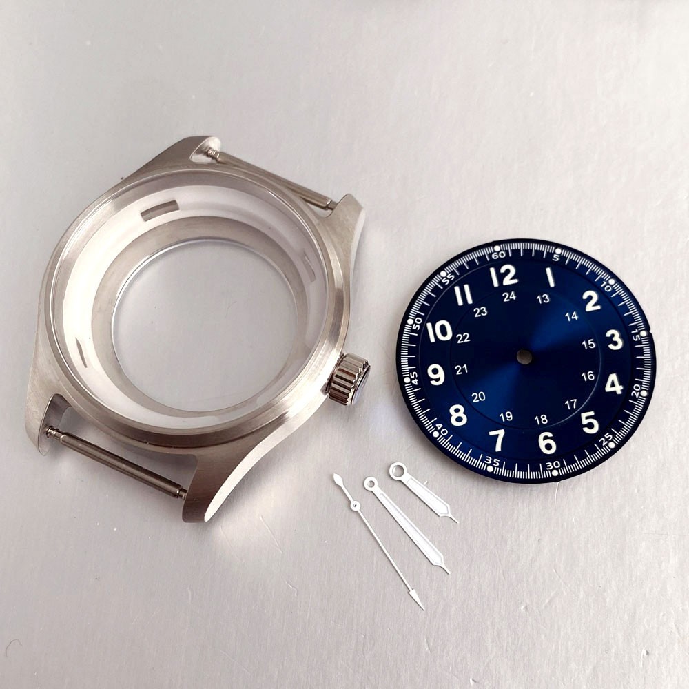 39mm Pilot Watch Case+Dial+Hands Set Fit NH35 ETA2824 PT5000 Miyota82 Clear Back