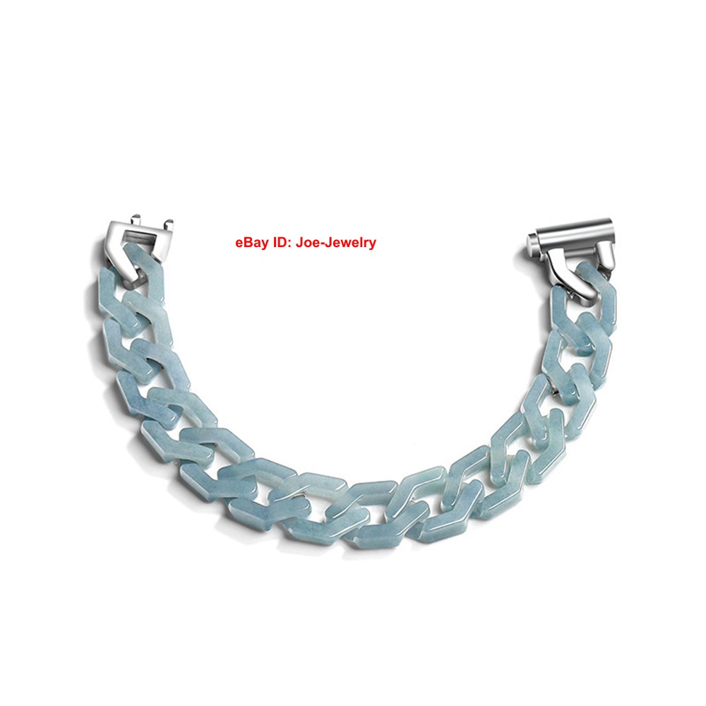 Natural Jadeite Blue Water Jade 13mm Cable Link Necklace &Bracelet -Grade A Jade
